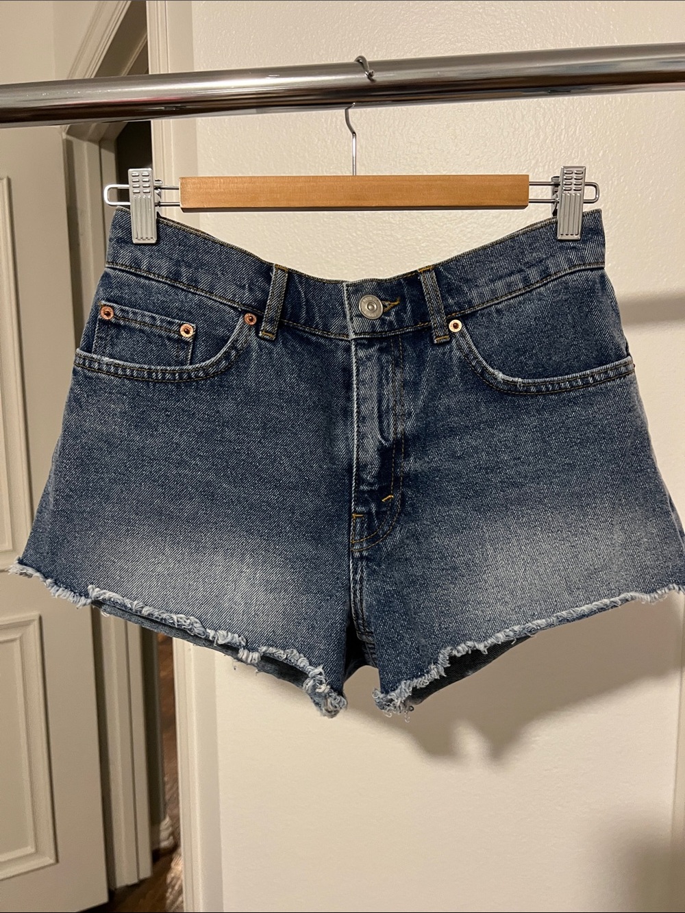 Denim Cutoff Shorts in Dark Blue - Classic High-Rise Style BDG mid rise